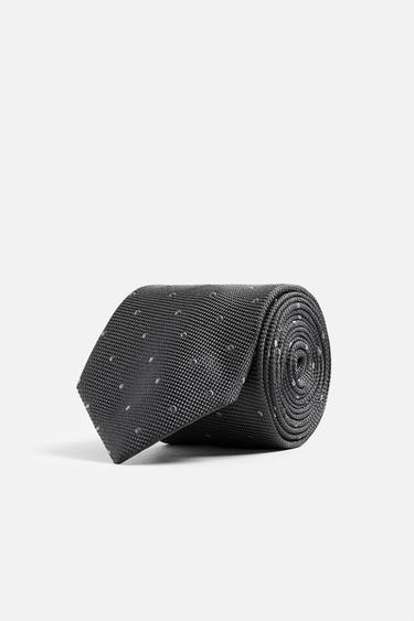 100% SILK POLKA DOT JACQUARD TIE - Anthracite Grey by Zara