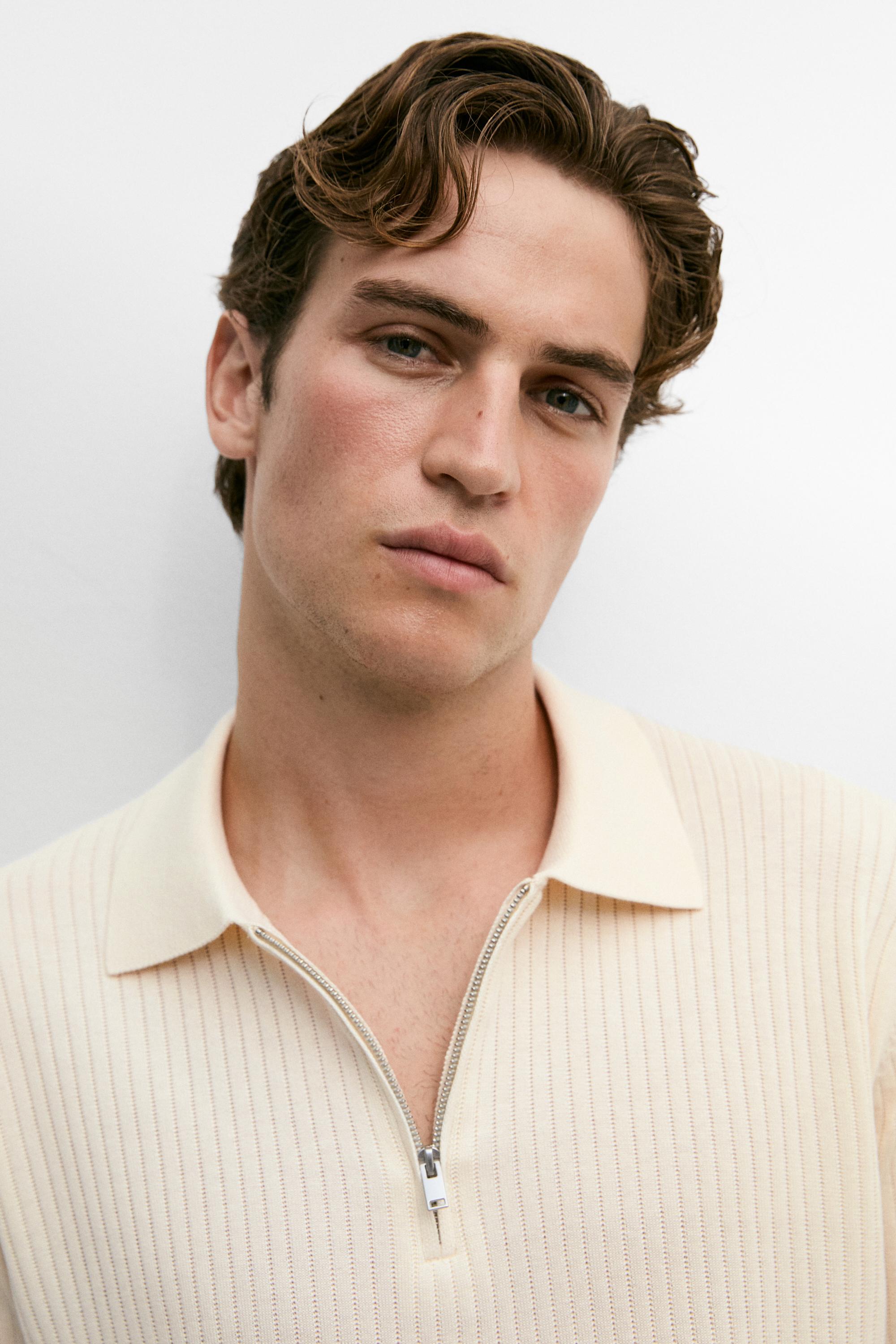 Cotton knit half-zip polo