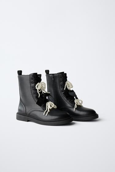 Zara BOW DETAIL ANKLE BOOT - Black