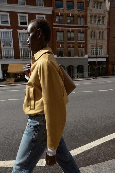 FAUX SUEDE BOMBER JACKET - Mustard by Zara - Image 2