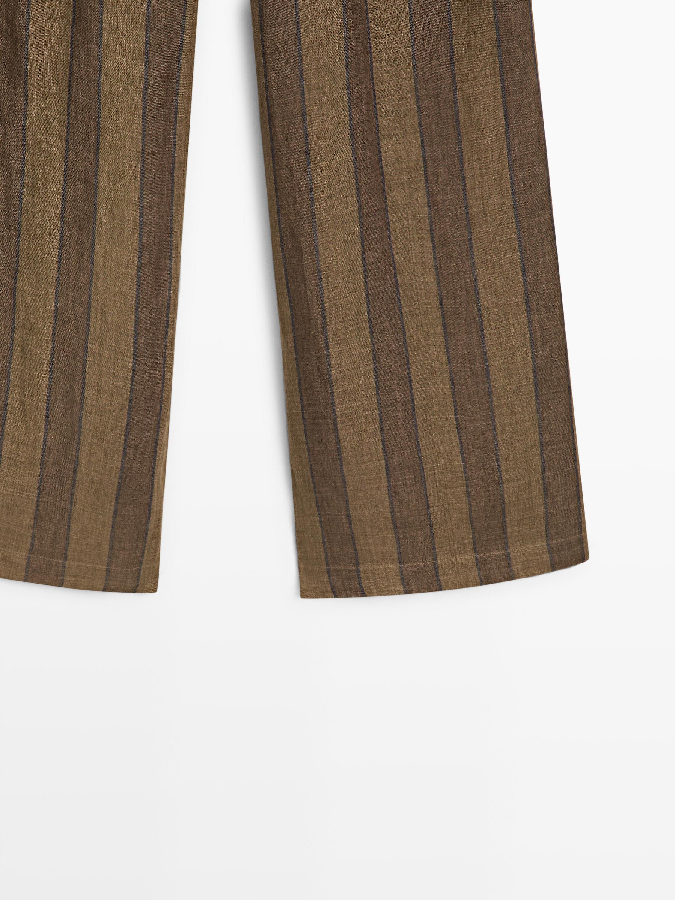 Striped linen wide-leg trousers