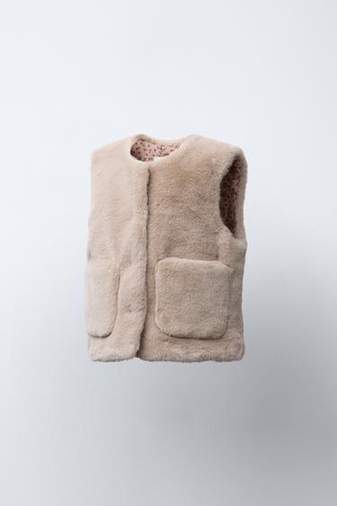 GILET EN FAUSSE FOURRURE - Sable de Zara - Image 1