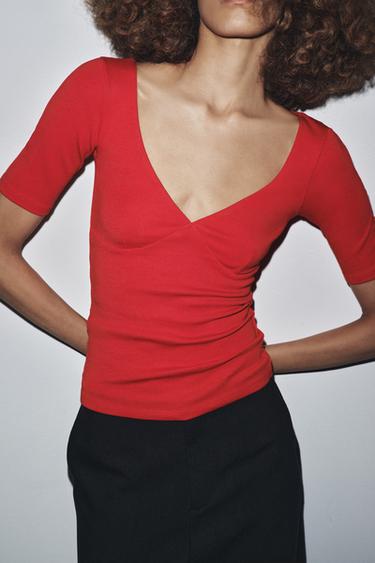 COTTON MODAL T-SHIRT - Red by Zara - Image 1