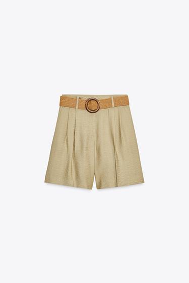 Zara PLEATED BELT SHORTS - taupe brown