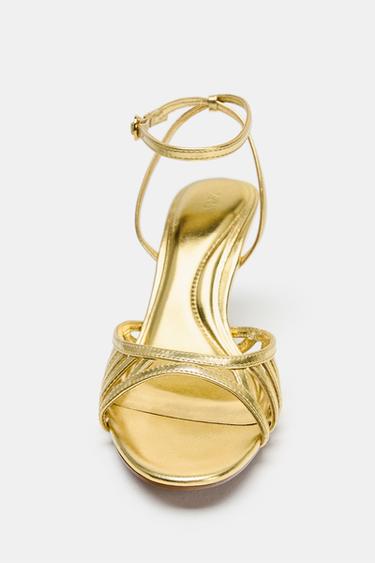 METALLIC STRAPPY SANDALS - Golden by Zara - Image 3