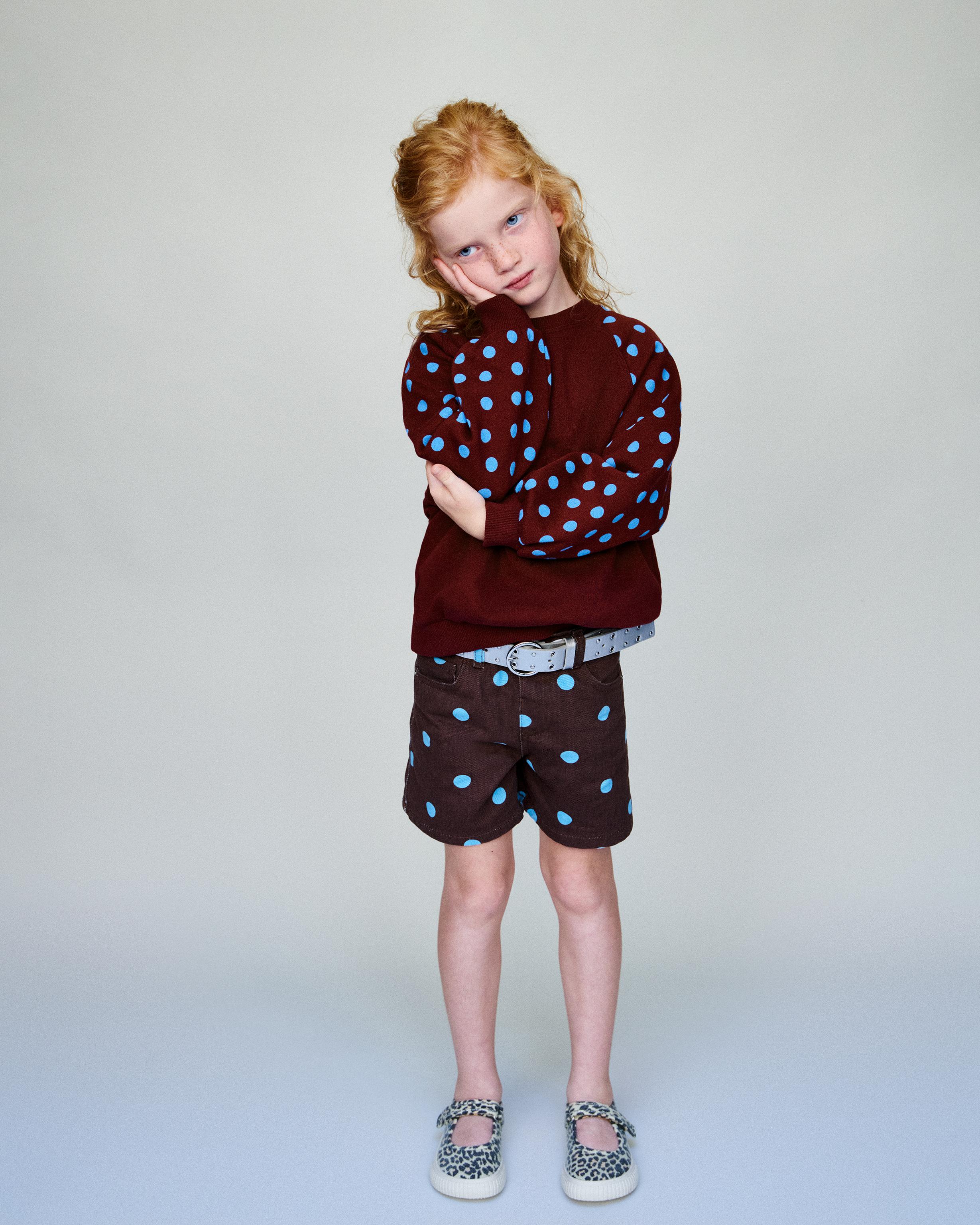 POLKA DOT TWILL SHORTS — Brown
