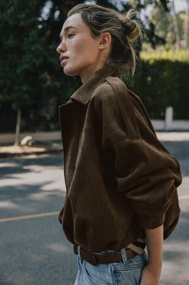VESTE BOMBER EFFET DAIM - Marron foncé de Zara - Image 3