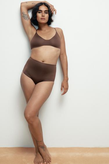 HIGH-WAIST BODY-SHAPING BRIEFS - Brown by Zara