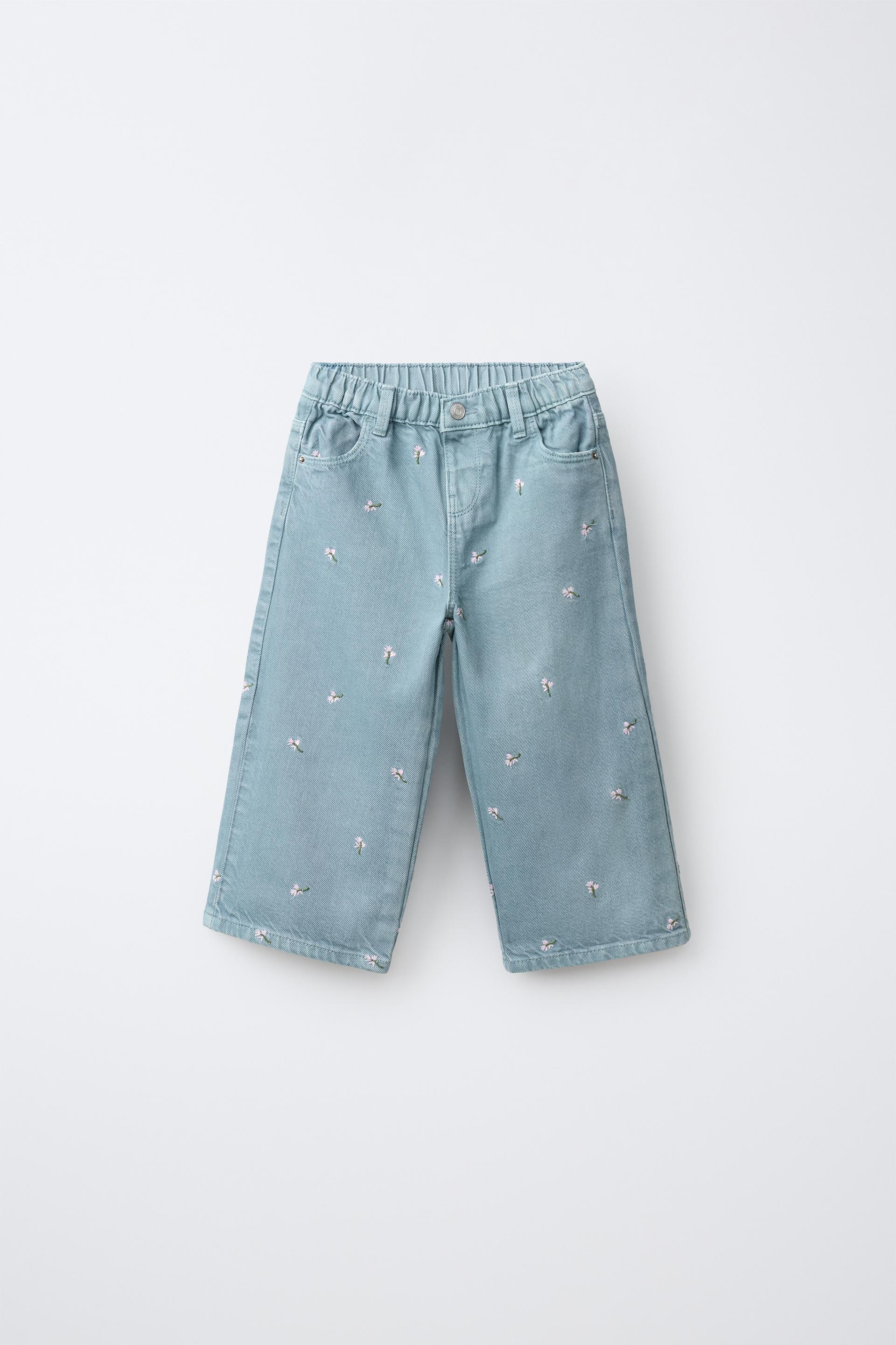 Embroidered Floral Twill Culottes