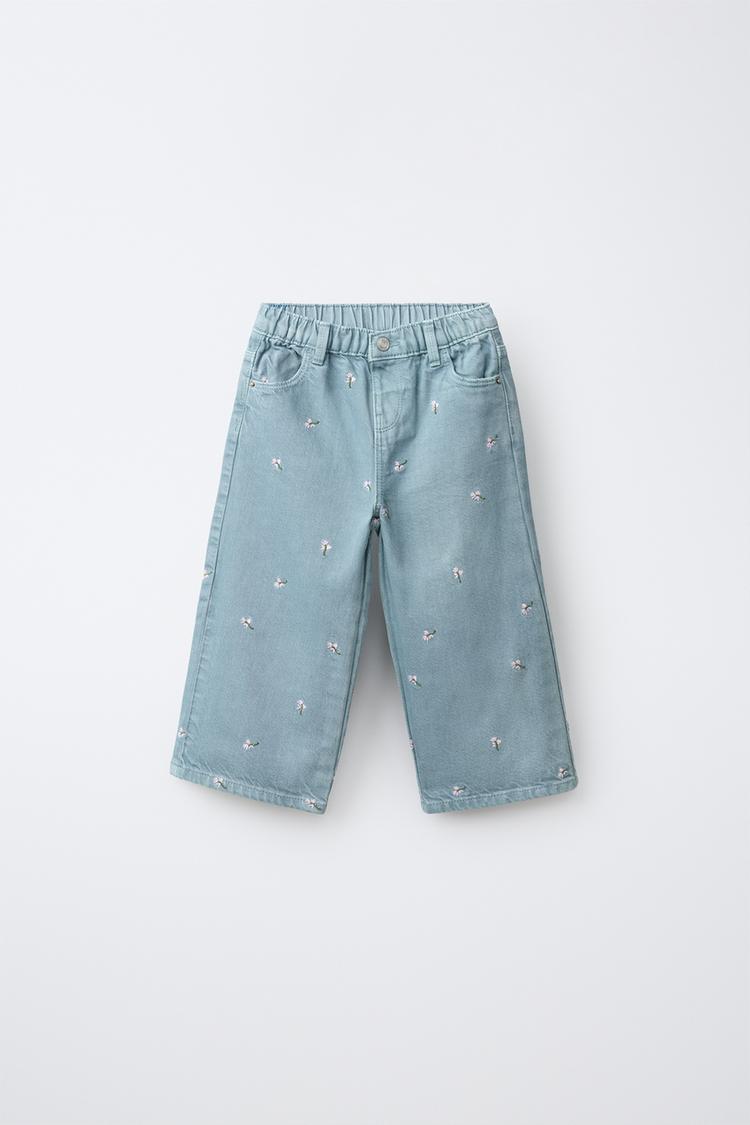 Pantalones culotte de twill con bordado floral 4