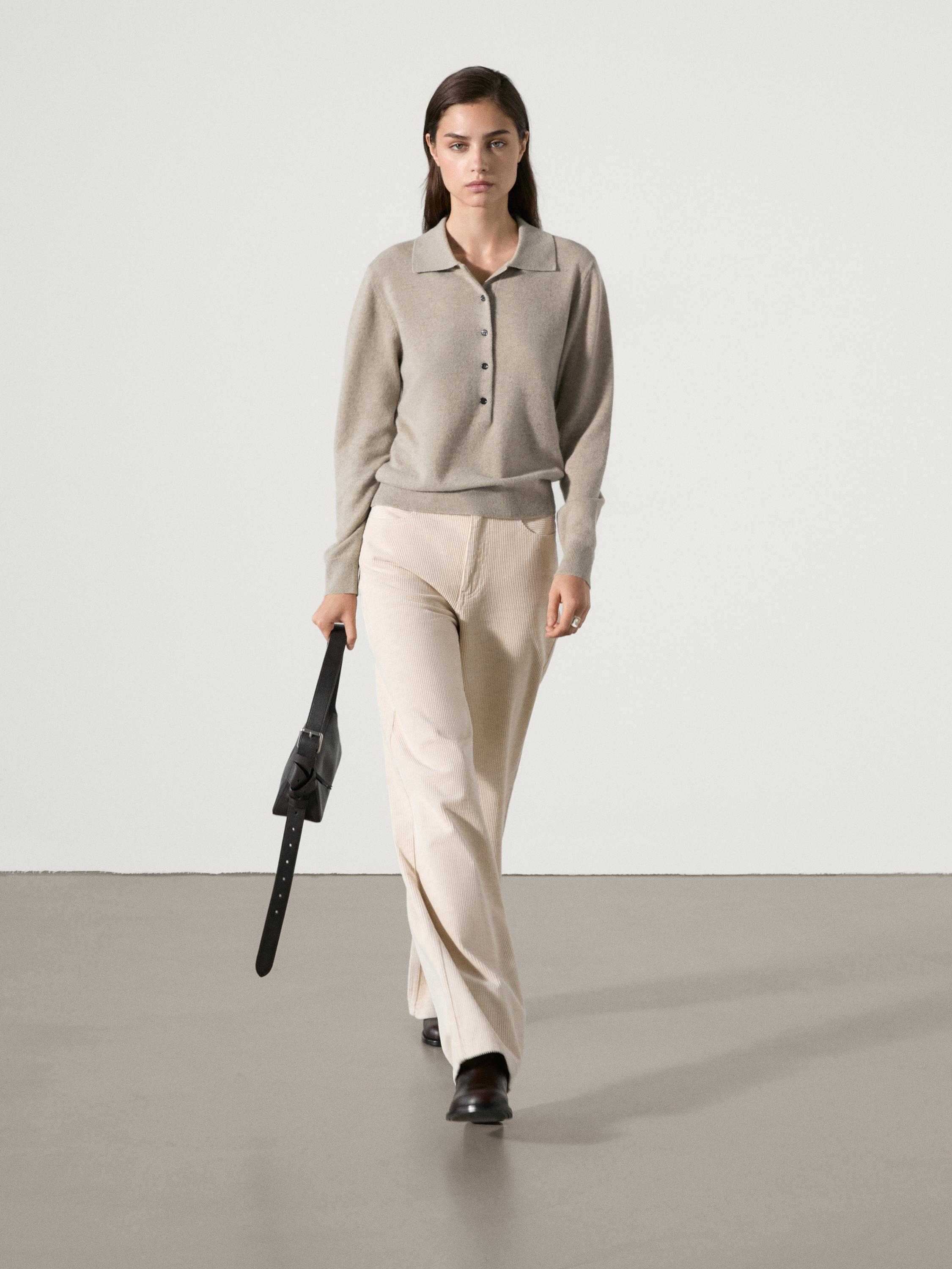100% cashmere knit polo sweater