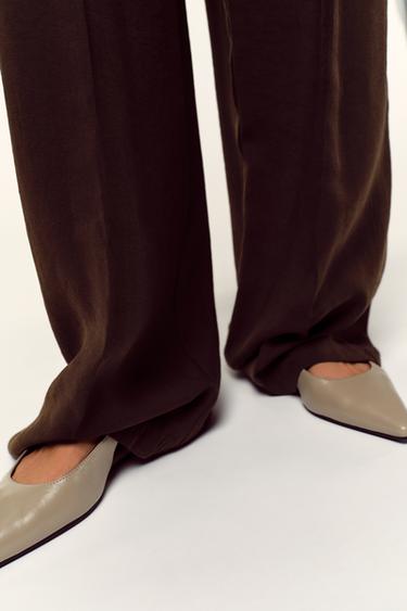 LEATHER SLINGBACK SHOES - Taupe Grey by Zara