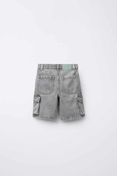 BERMUDA EN DENIM MULTICARGO LARGE - Gris moyen de Zara - Image 1