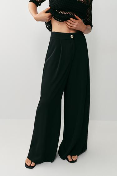 Zara GOLD BUTTON PALAZZO PANTS - Black