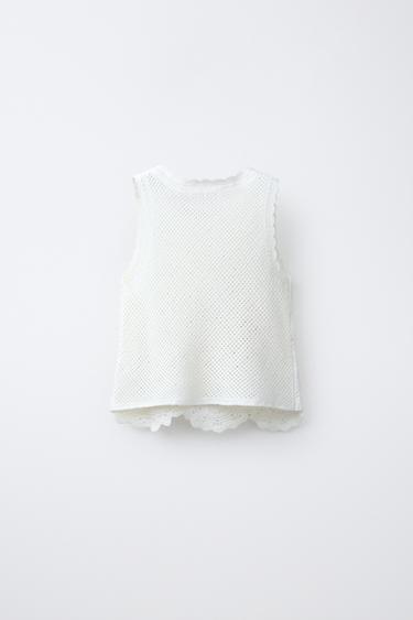 FLORAL CROCHET KNIT TOP - Ecru by Zara - Image 1