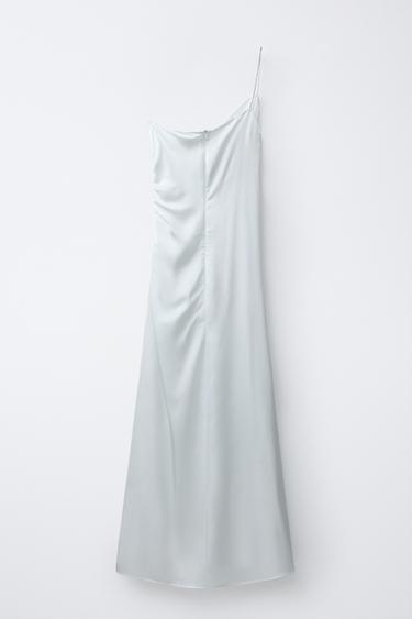ROBE ASYMÉTRIQUE SATINÉE À BRETELLES STRASS - Blanc de Zara - Image 1