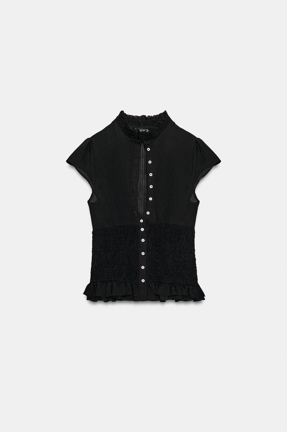 SMOCKED RUFFLES SHIRT - Black by Zara - Image 0