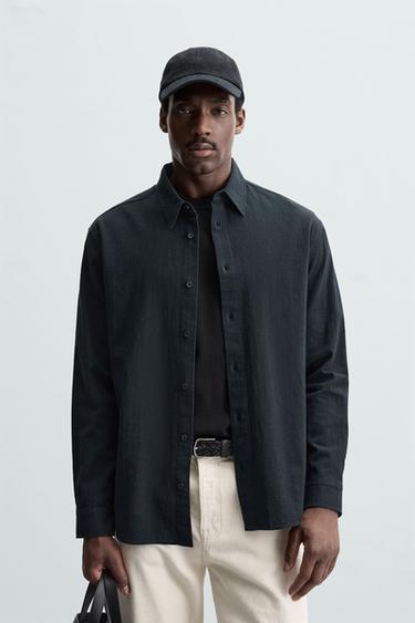 CAMISA COM TEXTURA JACQUARD - Azul-marinho da Zara