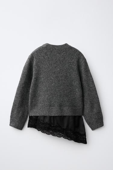 LACE TRIM SWEATER — Dark anthracite 2