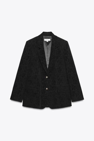 OVERSIZE JACQUARD BLAZER WITH SHOULDER PADS - Black by Zara