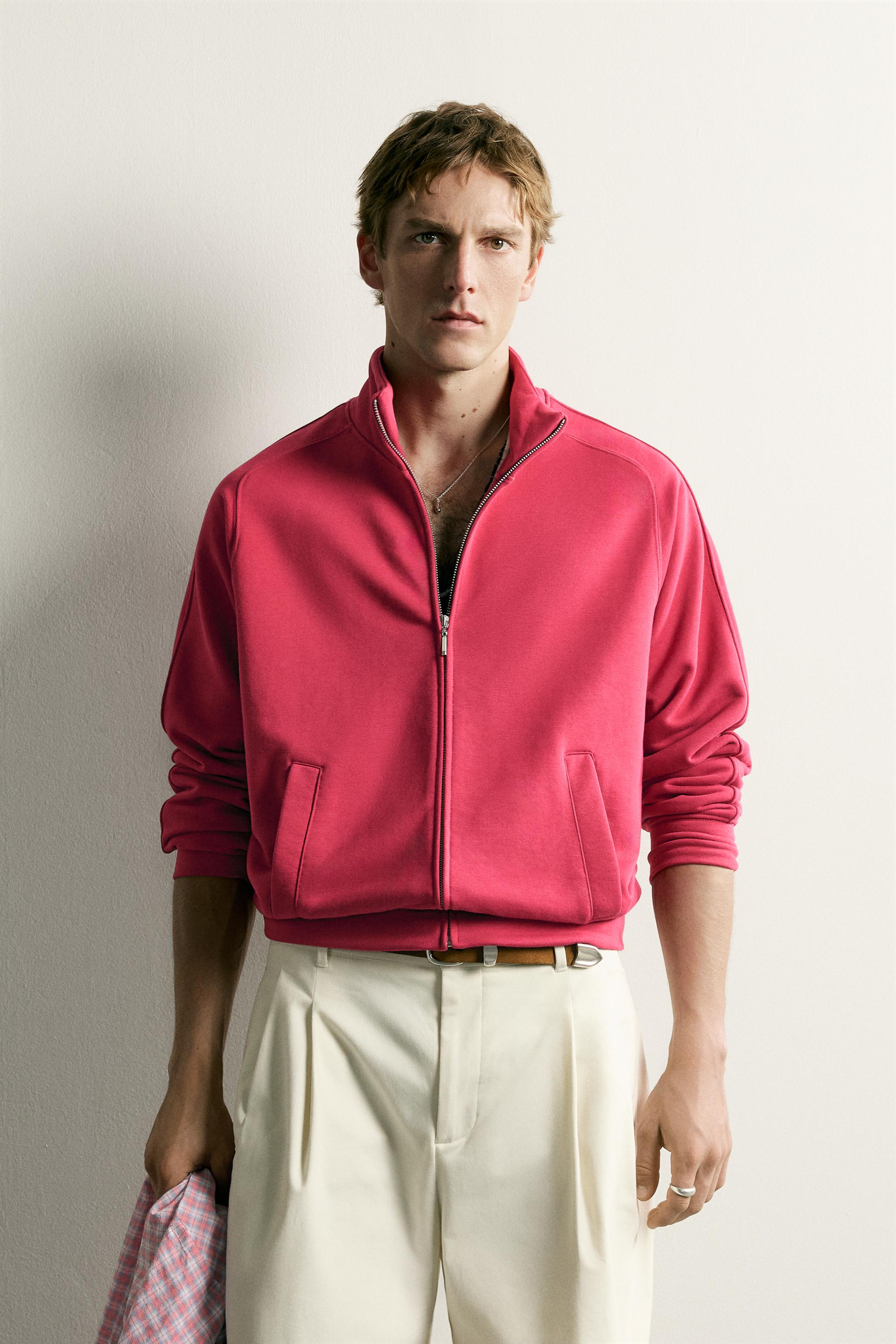 RELAXED FIT ZIP-UP SWEATSHIRT — Fuchsia