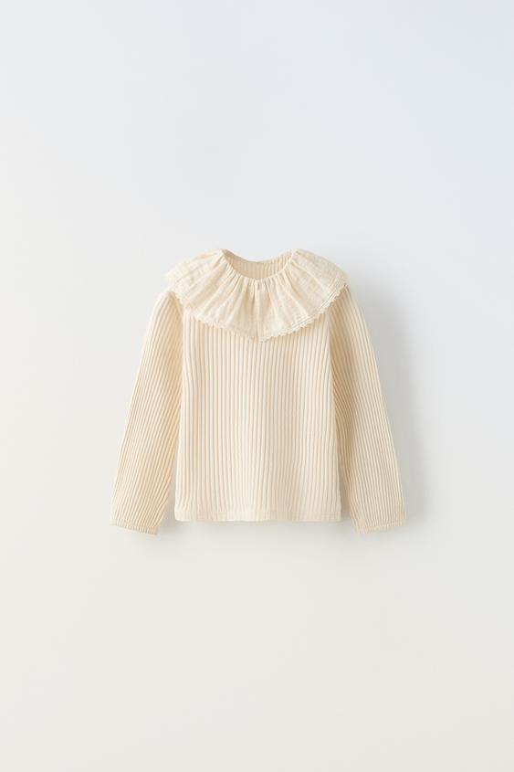 OPEN WORK COLLARED TOP - Oyster-white | ZARA United States