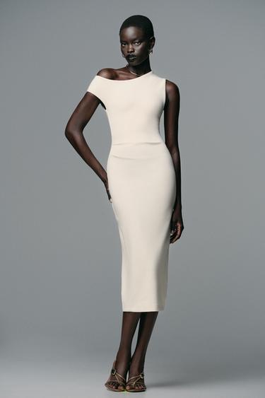 GATHERED MIDI DRESS - Ecru by Zara