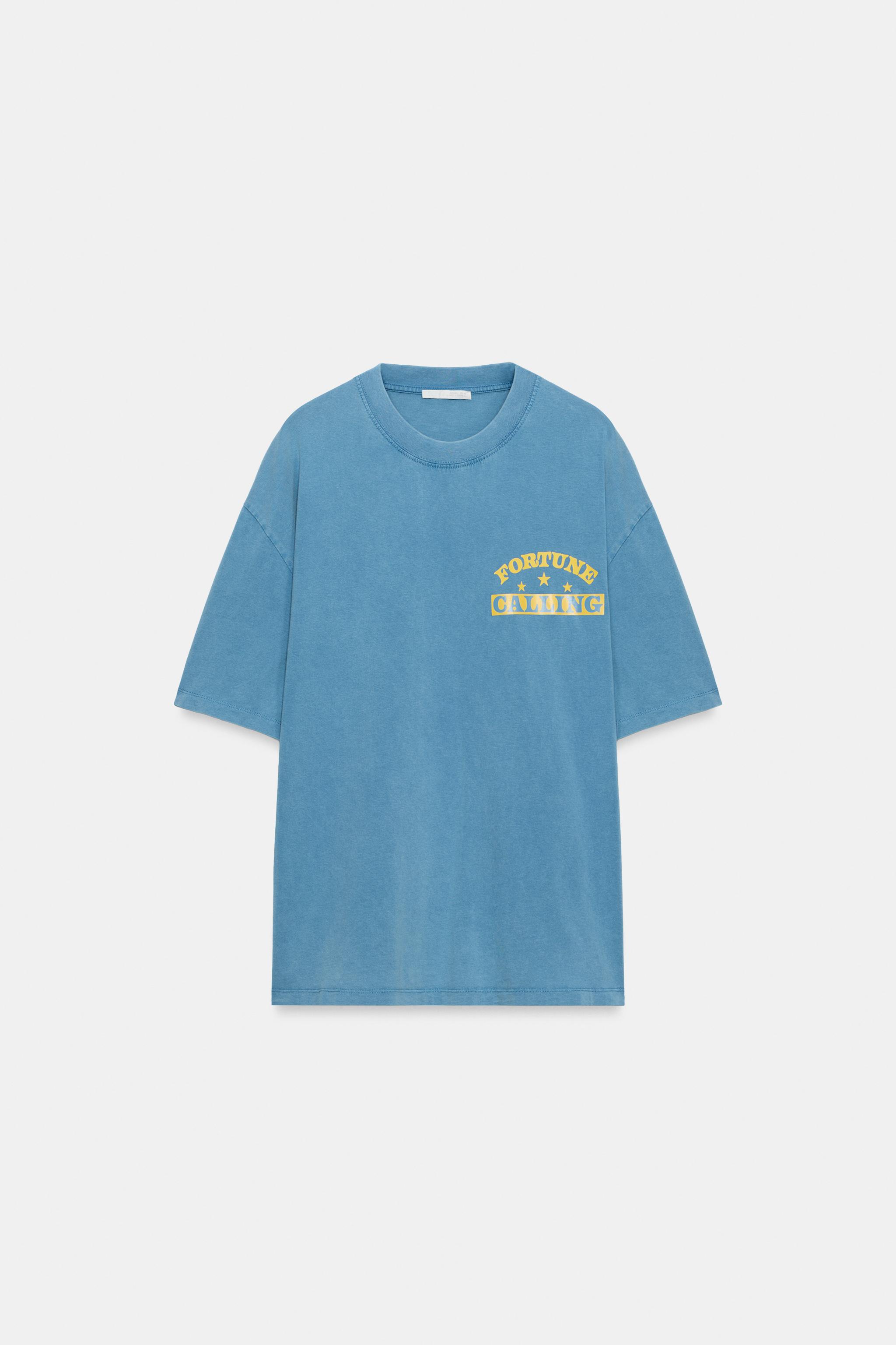 WASHED EFFECT TEXT T-SHIRT - Blue | ZARA United States