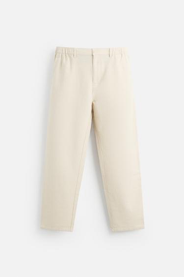 TEXTURED COTTON - LINEN TROUSERS - Light beige by Zara