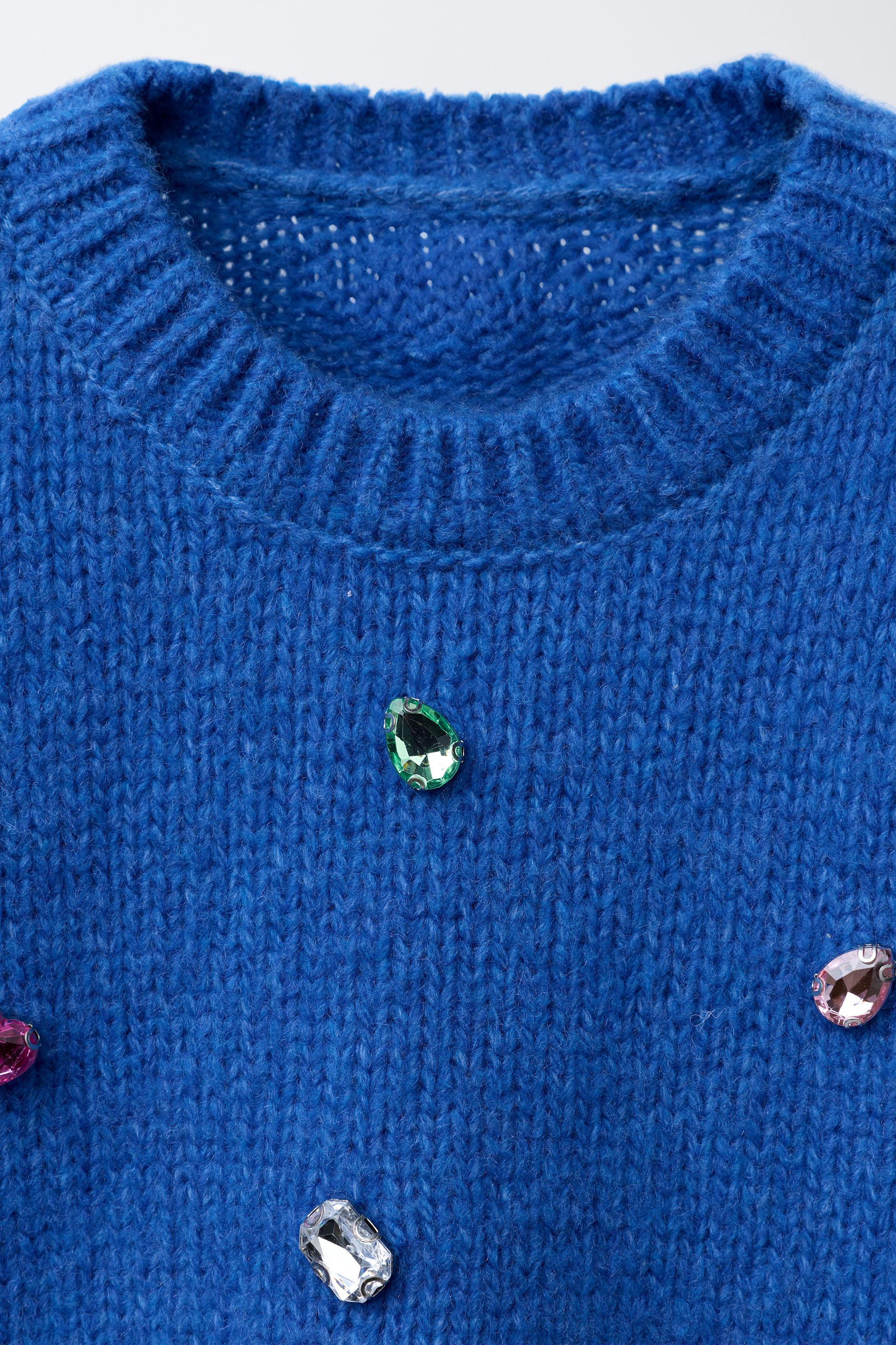 KNIT JUMPER WITH STONES - Electric blue | ZARA United States