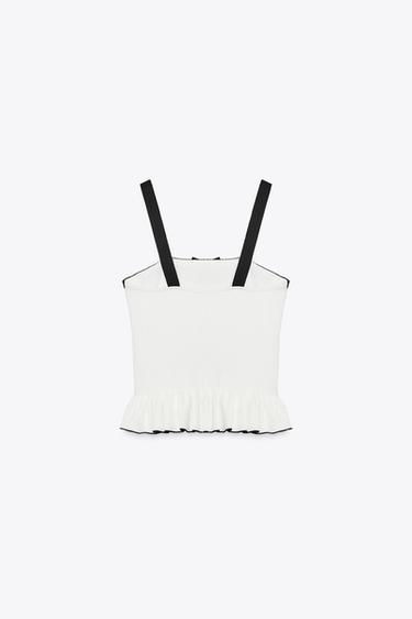 RIBBED KNIT T-SHIRT WITH BOW - Black / White by Zara - Image 4