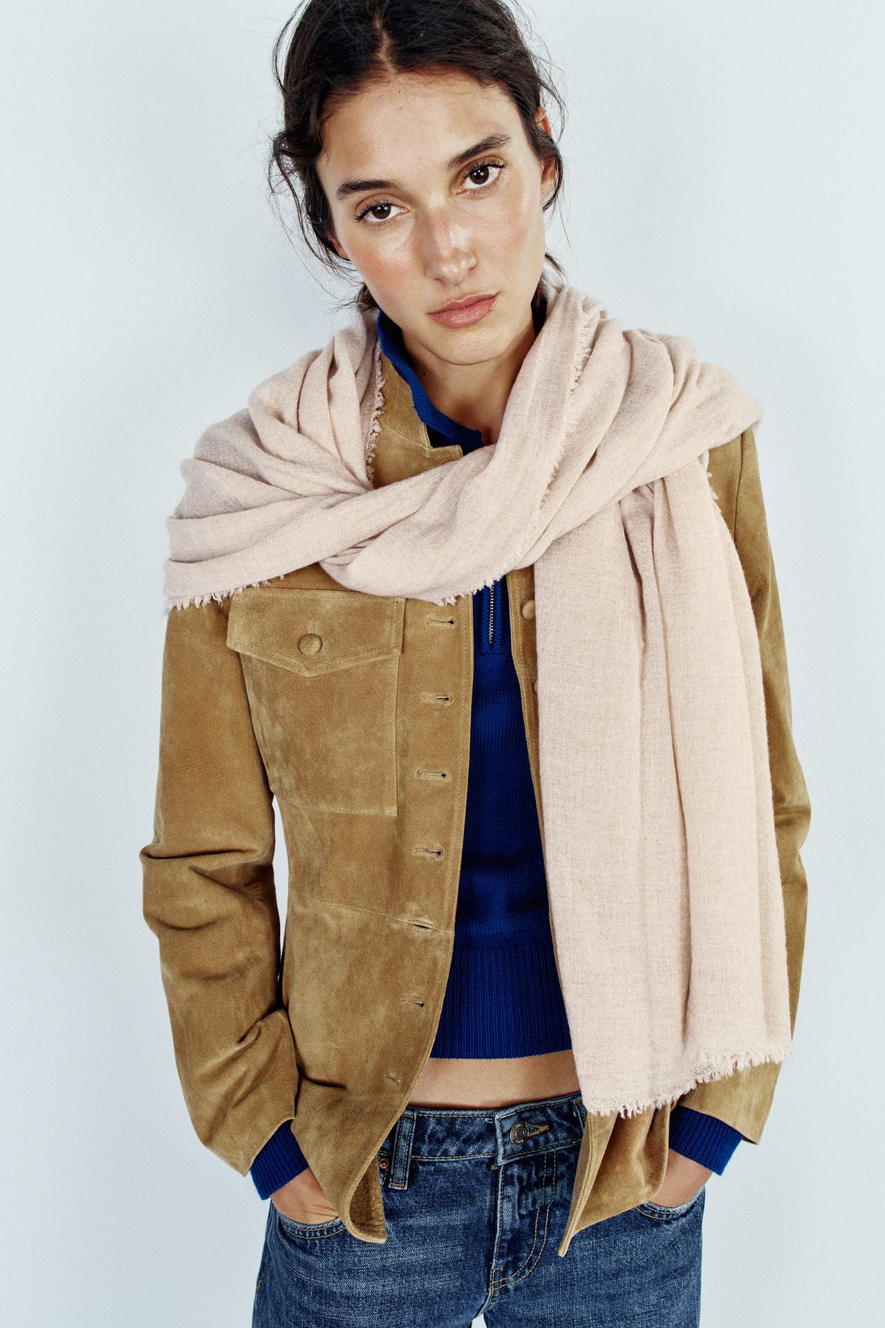 WOOL-BLEND RUSTIC PLAIN SCARF — Ecru