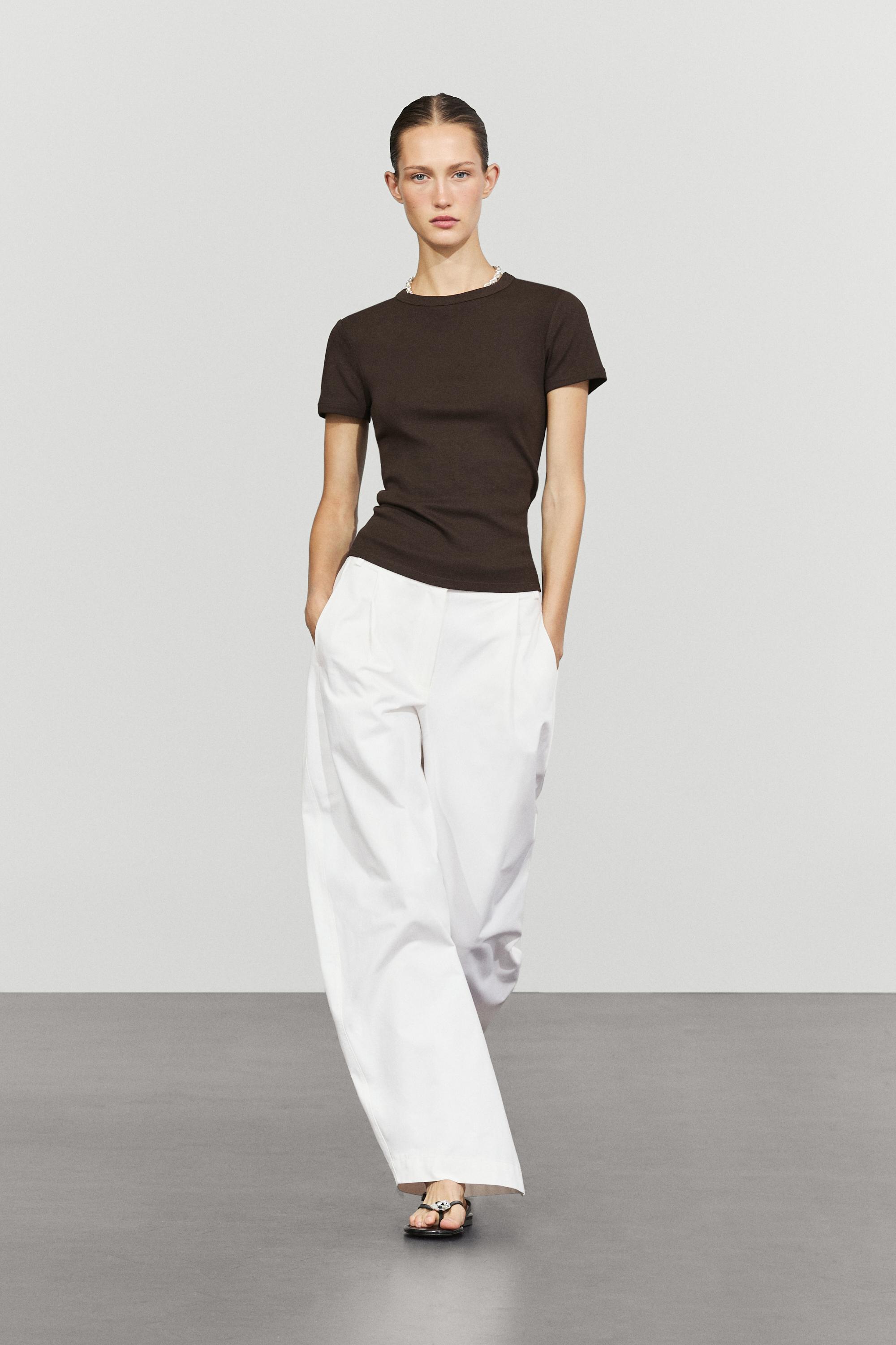 Ribbed short sleeve T-shirt — Brown