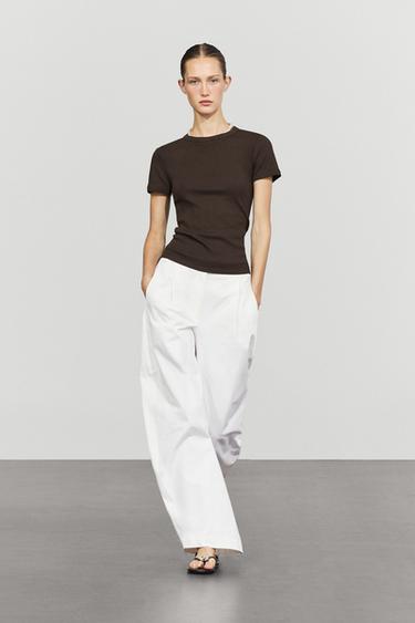 Zara Ribbed short sleeve T-shirt - Brown - Image 0