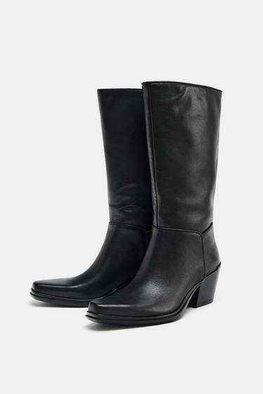 BOTTINES EN CUIR STYLE COW-BOY - Noir de Zara - Image 2