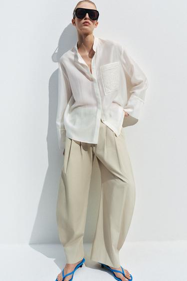 РУБАШКА С ВЫШИВКОЙ И КАРМАНОМ — ZW COLLECTION — БЕЛЫЙ от Zara