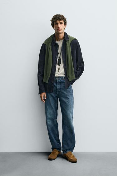 SUEDE LEATHER OVERSHIRT - Navy blue by Zara - Image 0