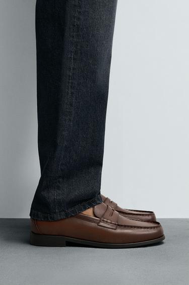 LEATHER PENNY LOAFERS - Brown de Zara - Imagen 0