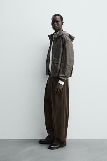 LINEN - COTTON WAXED JACKET - Brown marl by Zara - Image 3