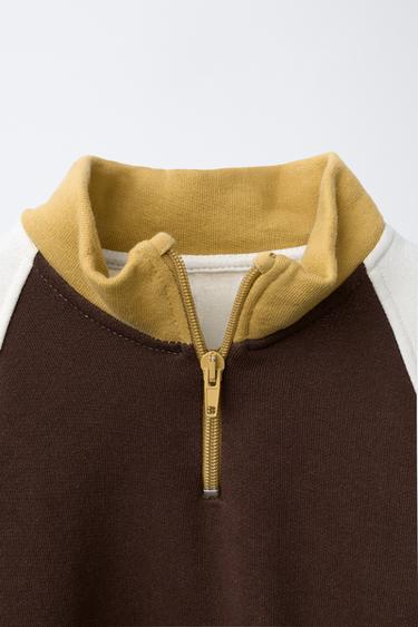 SWEAT COLOR BLOCK À INSCRIPTION BRODÉE - Marron de Zara - Image 2