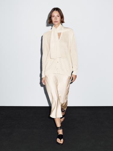 Zara Linen blend knit cape with scarf - Ecru - Image 0