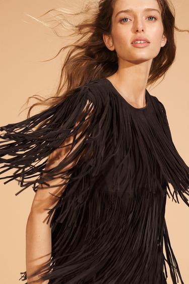 Zara LIMITED EDITION SUEDE FRINGE DRESS - Brown