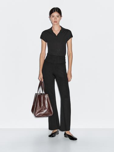 Zara Flared knit trousers - Black - Image 0