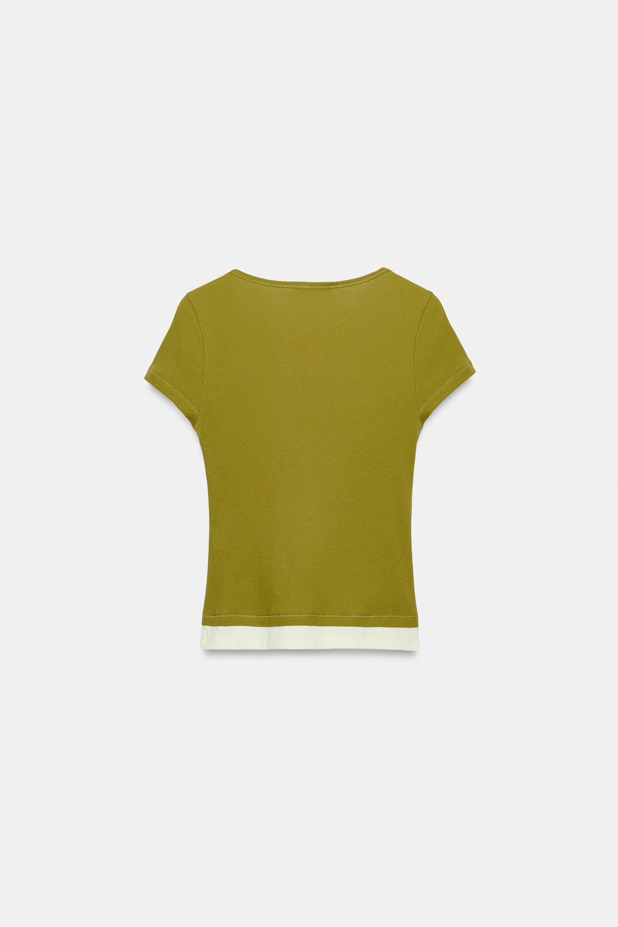 Zara ÇİFT KATMAN GÖRÜNÜMLÜ HENLEY T-SHIRT görsel 7