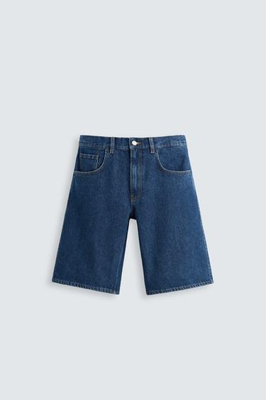 Zara BAGGY FIT DENIM SHORTS - Blue