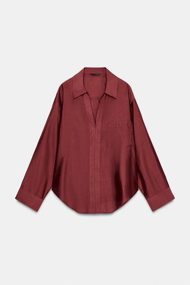 CAMISA SATINADA OVERSIZE - Rojo fuerte de Zara - Imagen 0