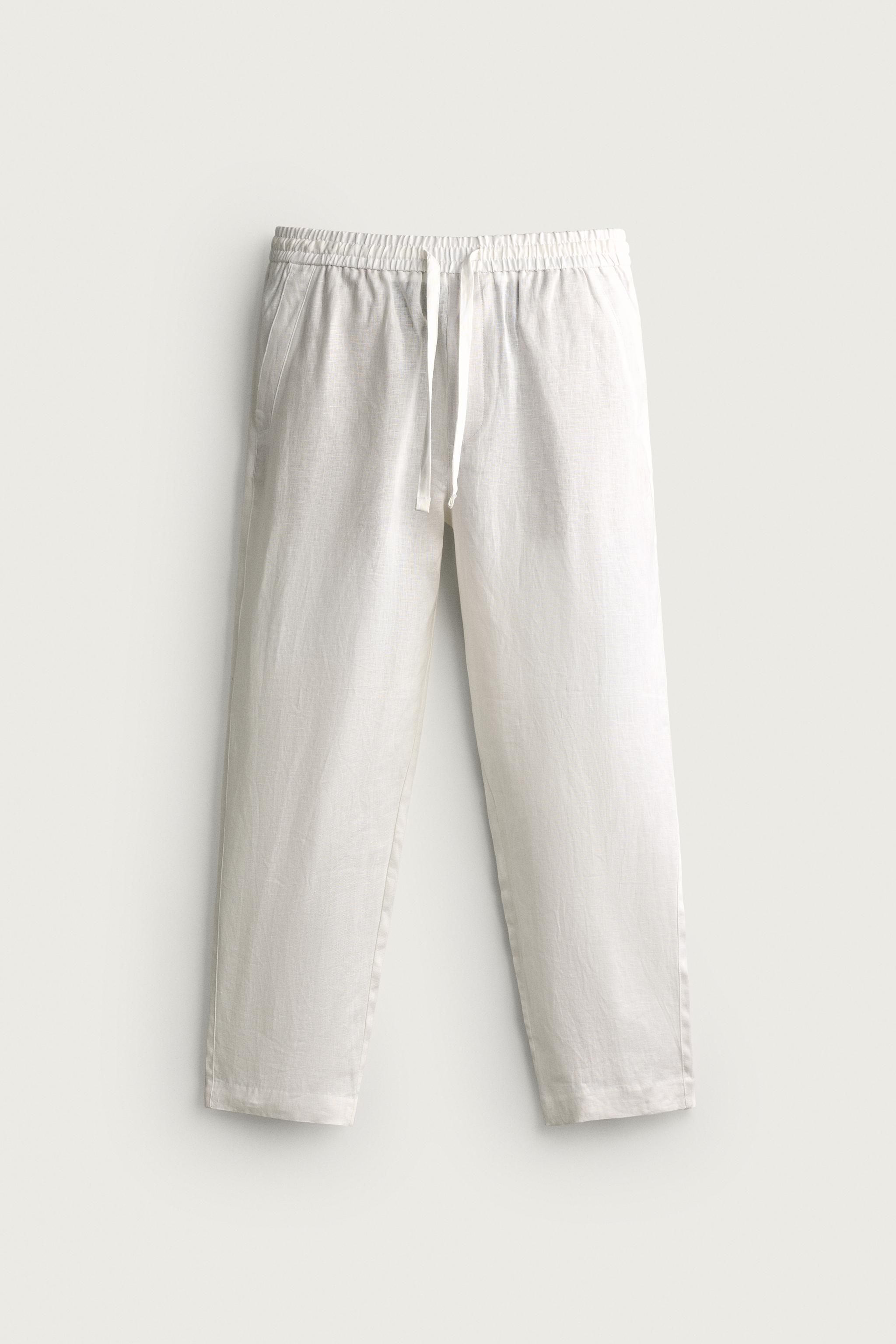 RELAXED FIT 100% LINEN PANTS — White