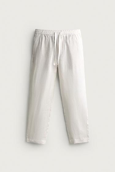 Zara 100% LINEN RELAXED FIT PANTS - White