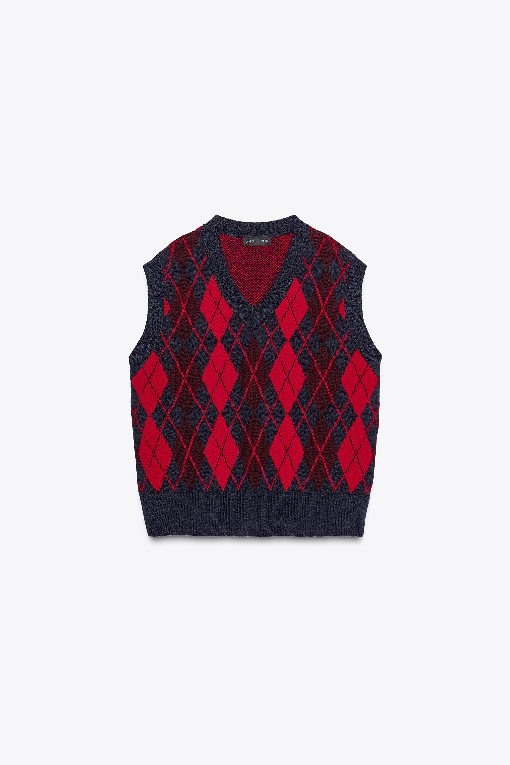 Argyle Pattern Argyle Sweater Vest Zara ARGYLE KNIT OVERSIZE