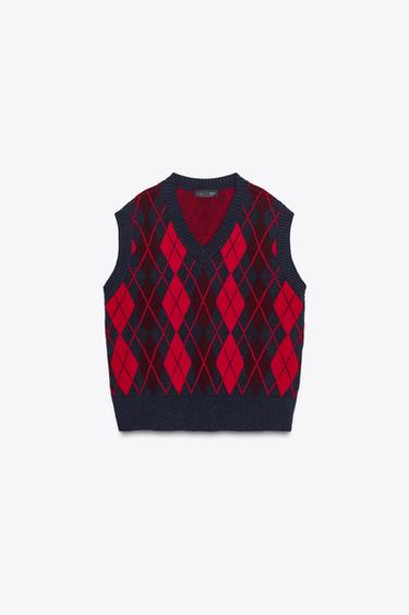 CHALECO OVERSIZE PUNTO ROMBOS - rojo/marino de Zara